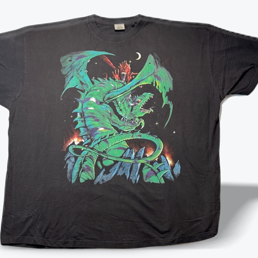 Vintage 90s Liquid Blue Dragon T Shirt Black Fantasy Art Graphic Tee 4XL RARE
